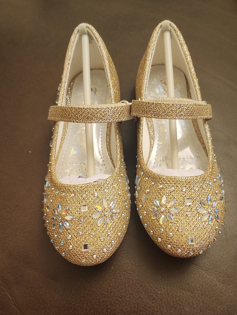 Girls' Gold Glitter Dress Shoes with Gem Accents